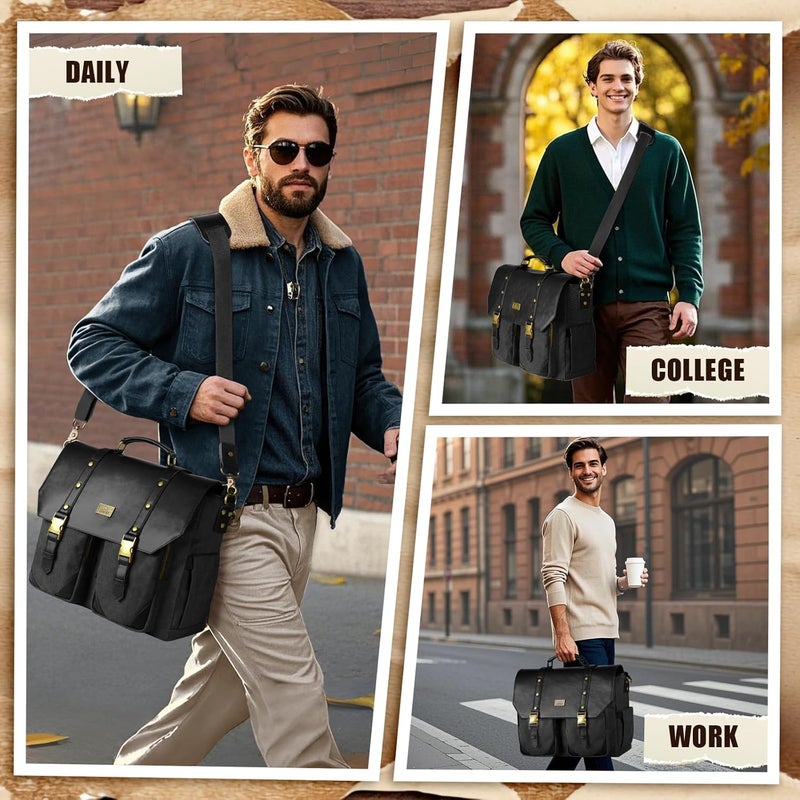 MATEIN Vintage Messenger Bag for Women, 15.6 Inch Laptop Bag Large Canvas PU Leather Briefcase with USB Port, Water Resistant Computer Shoulder Satchel Crossbody for Work Commuting, Grey-Black - Image 2